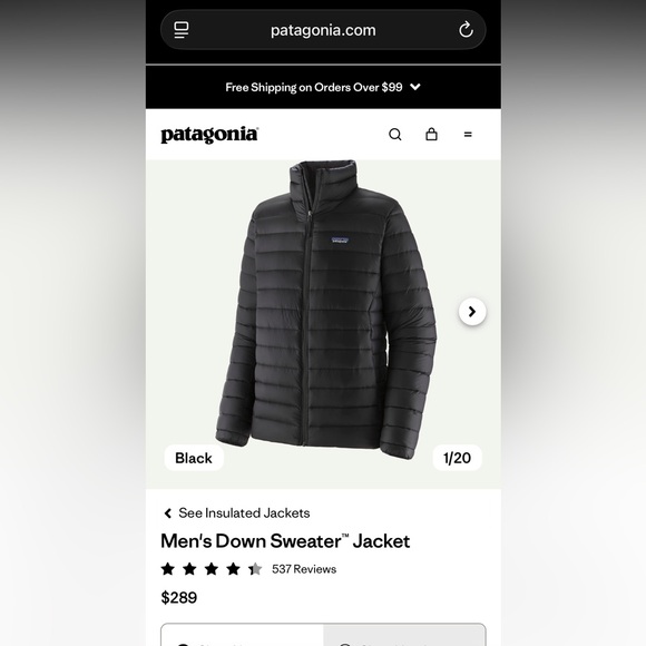 Patagonia Black Down Puffer Jacket- Men’s Medium - Picture 3 of 3